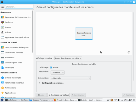 Fedora 29 - KDE - Paramètres