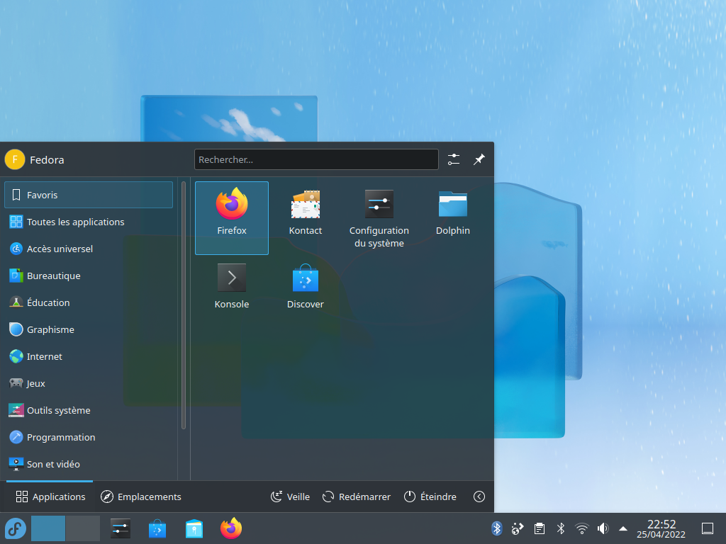 Fedora 36 - KDE Plasma - Menu