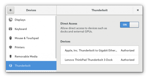 Fedora 28 - GNOME - Panneau - Thunderbolt