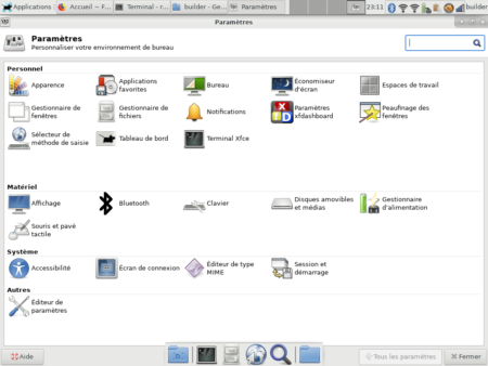 Fedora 29 - XFCE - Paramètres