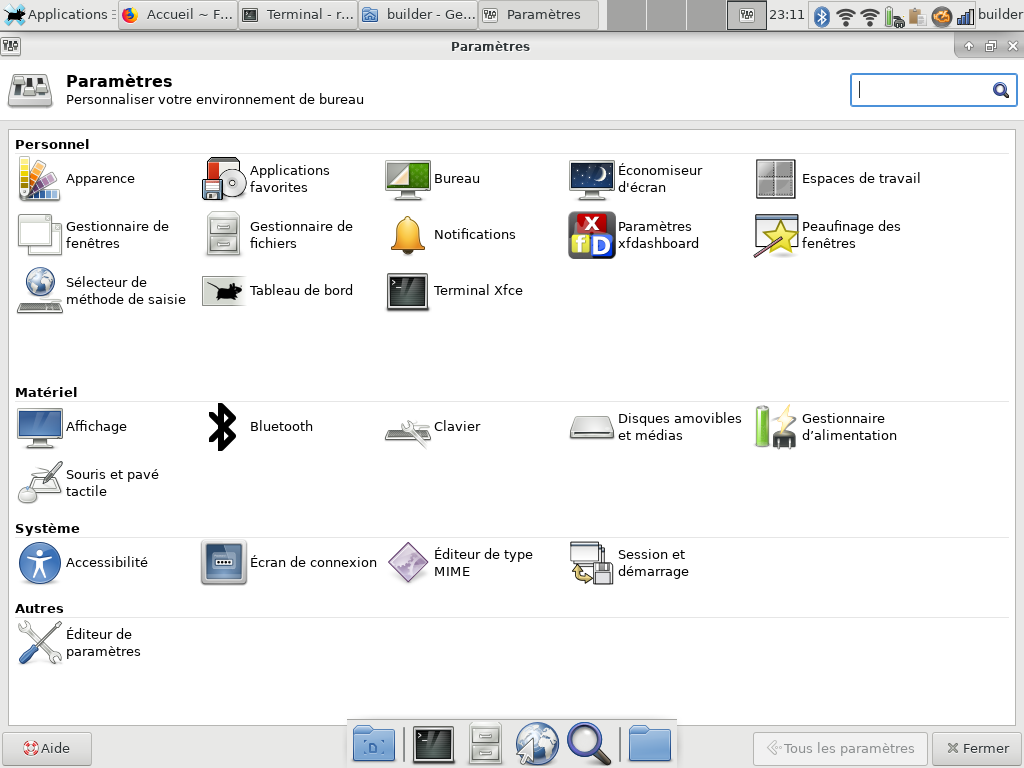 Fedora 29 - XFCE - Paramètres