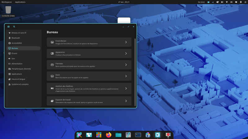 Fedora Linux 44 COSMIC - Paramètres