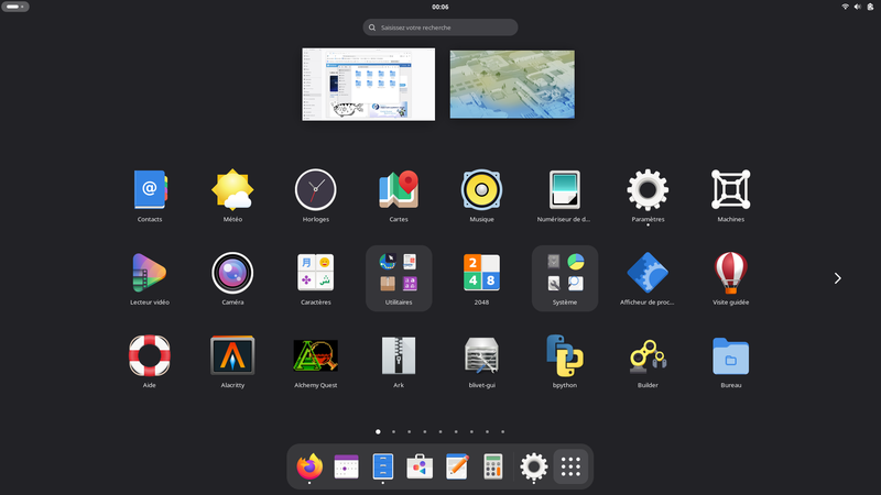 Fedora Linux 44 GNOME - Liste applications