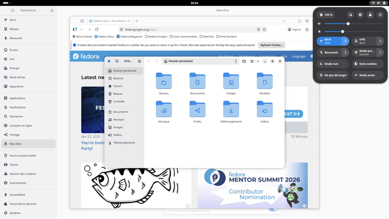 Fedora Linux 44 GNOME - Menu